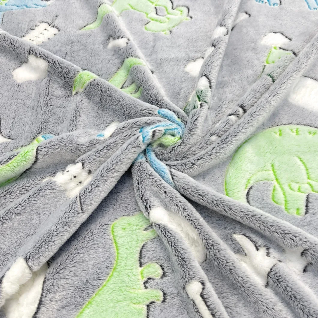 Dinosaur Fluorescent Grow in The Dark Flannel Fleece Blankets