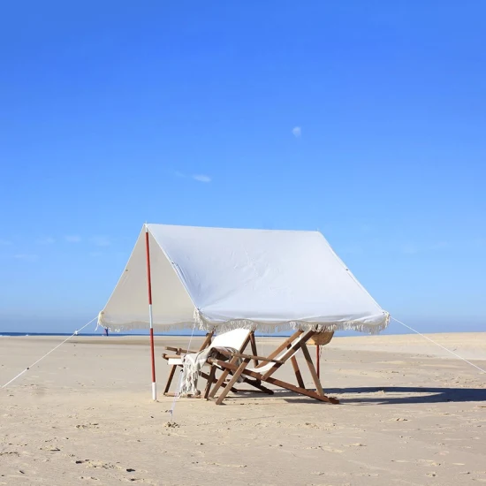 Tenda da spiaggia portatile Cavans con parasole per esterno con nappe Tenda da spiaggia premium per vacanze bianca