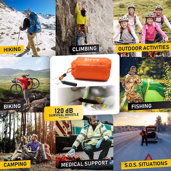 Borsa da bivacco di emergenza, attrezzatura tattica, sacco a pelo di sopravvivenza salvavita, attrezzatura da campeggio di emergenza, bivacco termico in Mylar